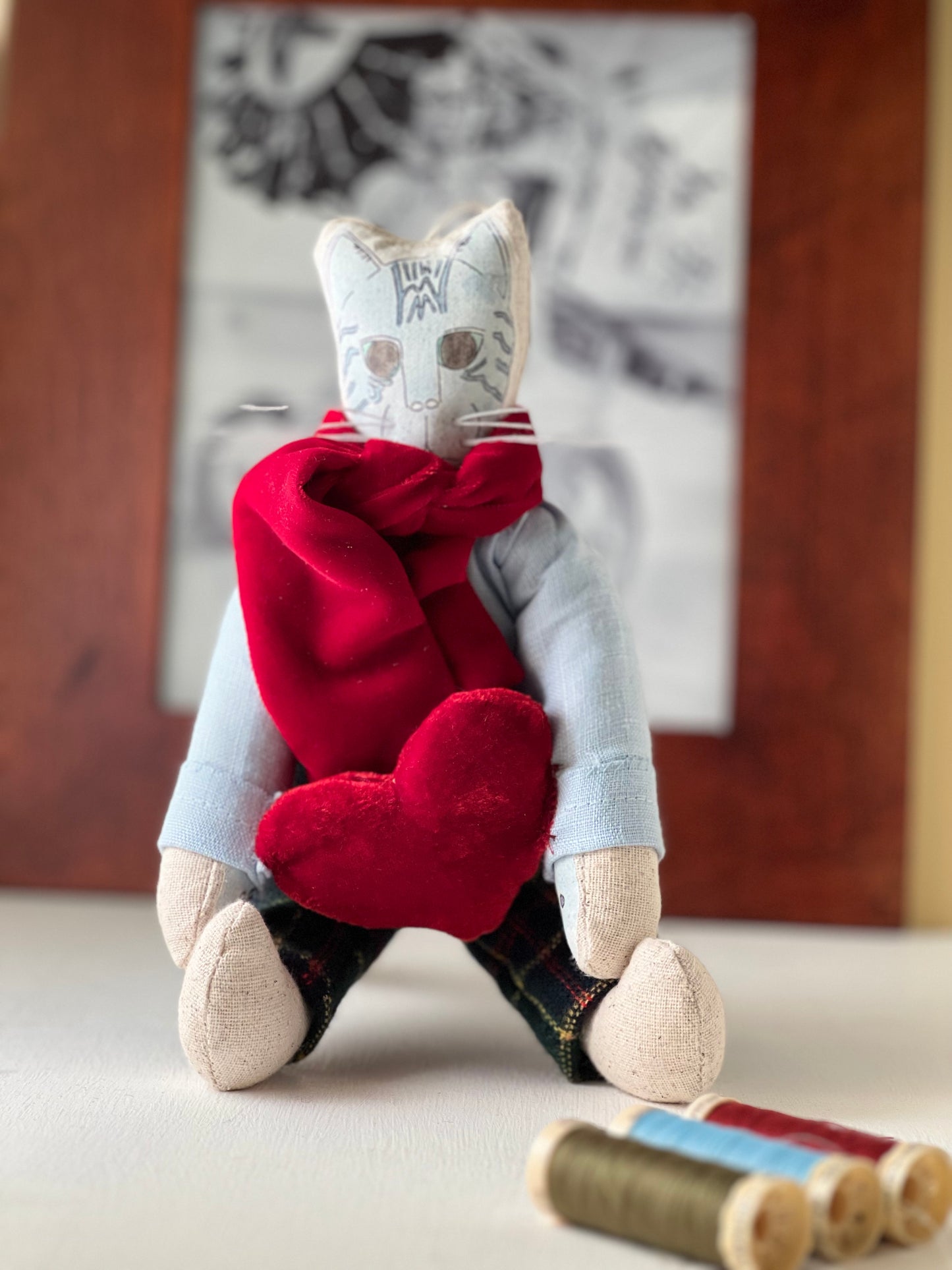 Sebastian Handmade Cat Character with Heart
